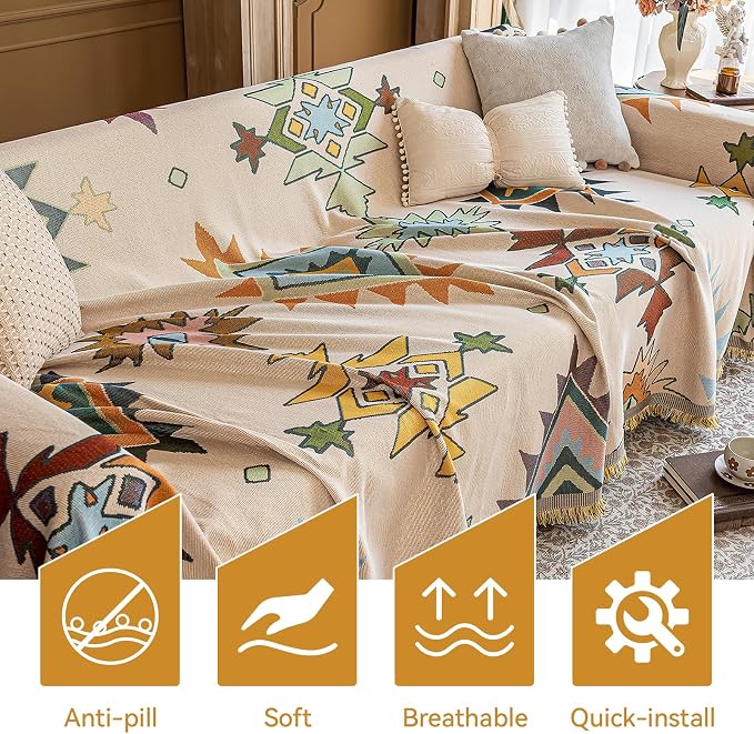 Deep Dream Boho Couch Cover Blanket, Soft Chenille Sofa Covers for 3 Cushion Couch, Sofa Slipcovers Washable Living Room Furniture Protector for Dogs Pets, 71"x134" - Image 6