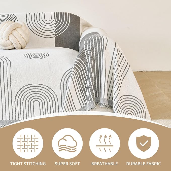 VANJOROY Boho Couch Chair Cover, Armchair for 1 Cushion Couch, Washable Chenille Sofa Cover Protector Soft Sofa Slipcovers for Pets Dog with Tassel,71"x 91" - Image 2