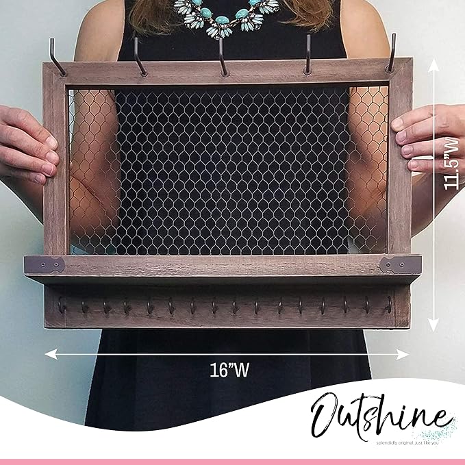 OUTSHINE Large Farmhouse Wall Jewelry Organizer (Espresso) | Wall Organizer For Earrings, Necklace, Bracelet, Hair Accessories | Chicken Wire Earring Holder | For Women, Wife, Mom, Girlfriend - Image 6