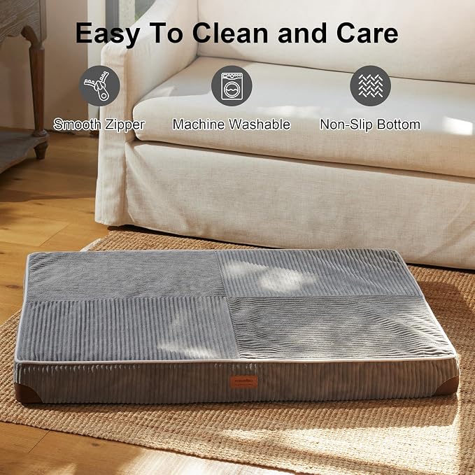FUKUMARU Large Dog Bed, Thickened Waterproof Dog Mat with Washable Cover | Corduroy Orthopedic Dog Bed for Crate, 28D Egg Crate Foam Support Pet Mat, Cozy Flat Dog Pad with Anti-Slip Bottom - Image 5