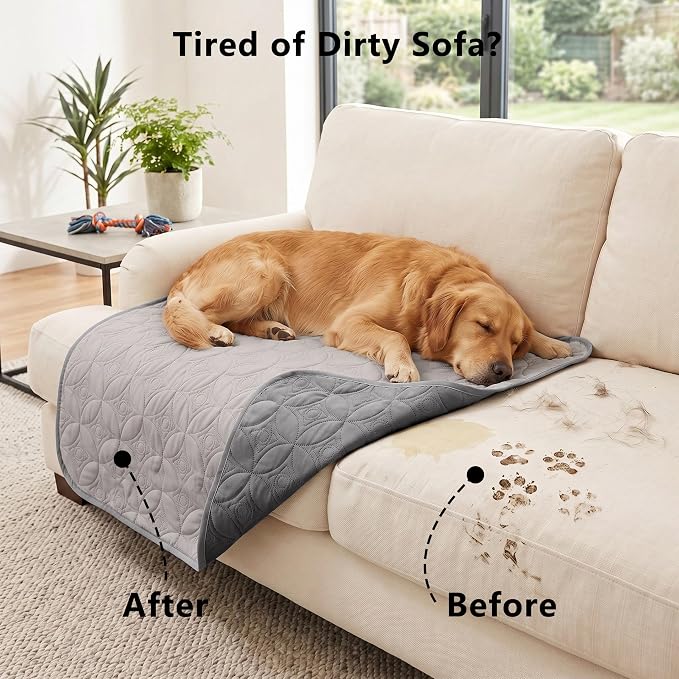 Waterproof Couch Cover for Dogs - Washable Pets Furniture Protector | TPU Leak-Proof Liner, Lightweight & Reversible, Fits Chair, Sofa, Bed, 30" x 53" , Lightgrey/Darkgrey - Image 2