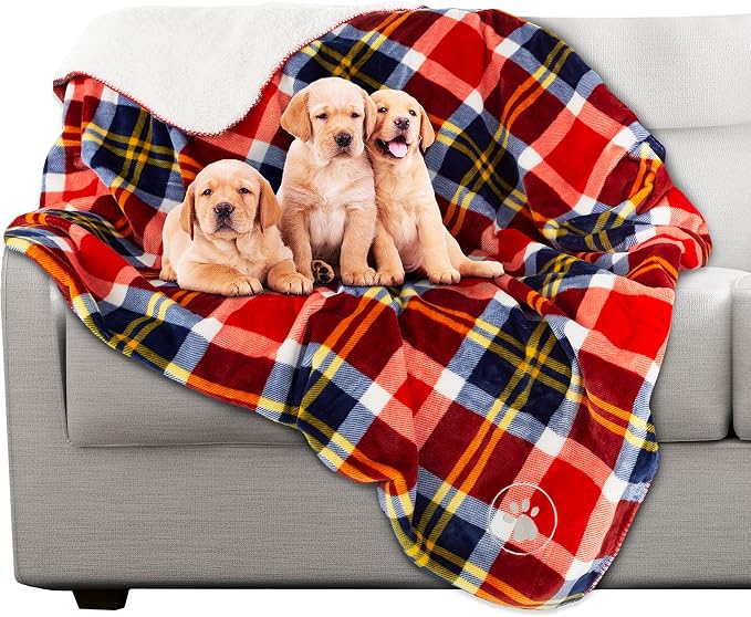 Waterproof Pet Blanket - 50x60 Reversible Plaid Throw Protects Couch, Car, Bed from Spills, Stains, or Fur - Dog and Cat Blankets by Petmaker (Red) by PETMAKER