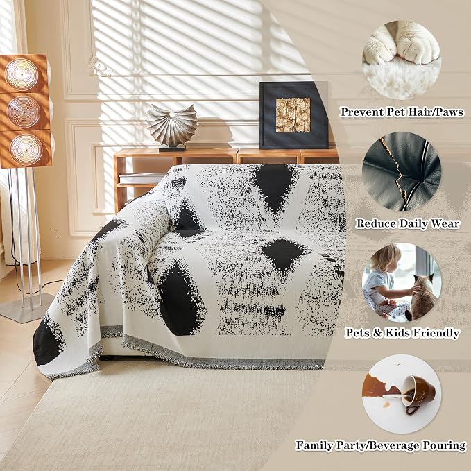 MYSKY HOME Boho Couch Cover for Dogs Washable Black Rhombic Couch Sofa Protector for Loveseat Sofa with Pets Friendly Chenille Geometric Sofa Covers Soft Durable Farmhouse Sofa Slipcovers, 71" X102" - Image 4