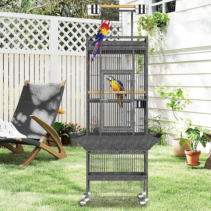 61Inch Bird Cage with Play Top, Extra Large Bird Cage with Wood Perches, Feeder for Parakeets, Canaries, Lovebirds, Small Quaker, Cockatiels, Budgie (60" h) - Image 5