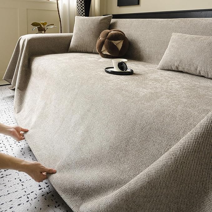 ROOMLIFE Non Slip Waterproof Couch Cover Sofa Covers for 3 Cushion Couch Washable, Furniture Protector Sofa Couch Cover for Dogs, Soft Sofa Slipcover, Couch Throw Blankets (Light Brown 71''X150'') - Image 6