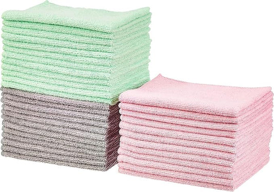 Amazon Basics Microfiber Cleaning Cloths, Ultra Absorbent, Scratch Free, Non-Abrasive, Reusable and Washable, All-Purpose, Car Detailing, 16" x 12", Green/Gray/Pink (Pack of 288) by AmazonBasics