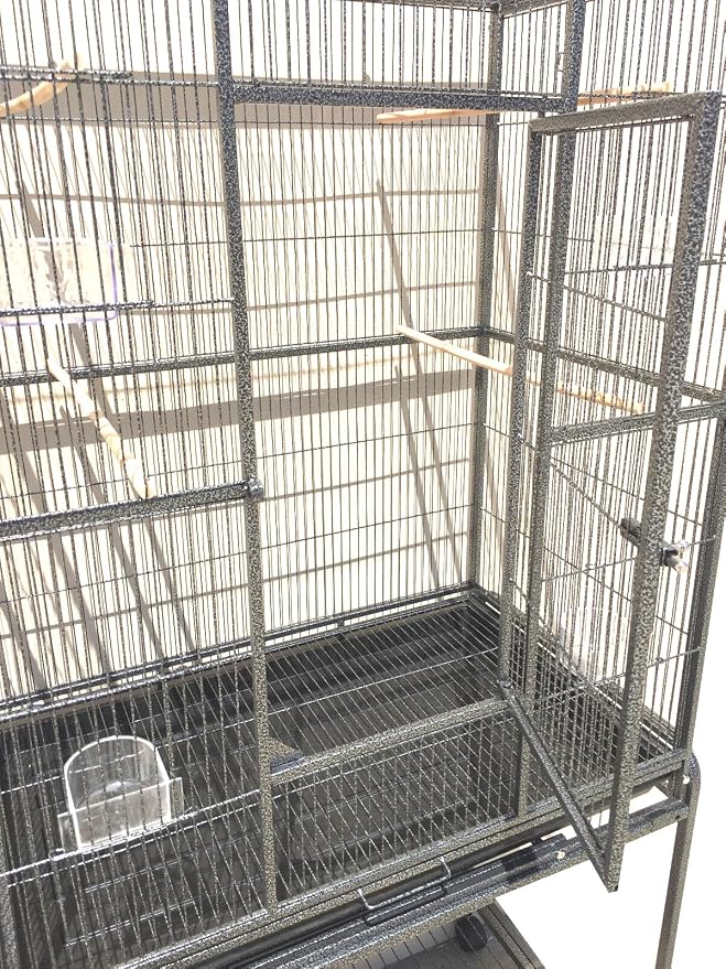 54" Large Sturdy Wrought Iron Breeding Flight Canary Parakeet Cockatiel Lovebird Finch Cage Side Nesting Box Doors with Removable Rolling Stand Storage Shelf - Image 4