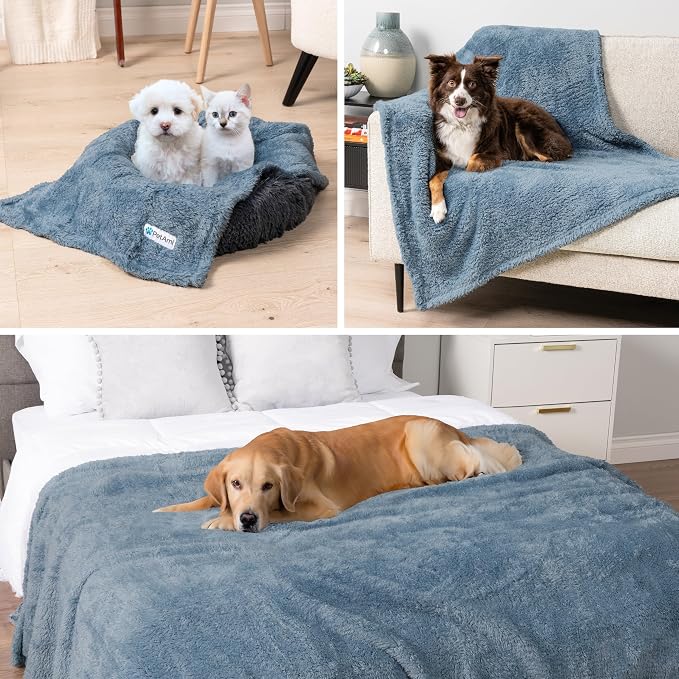 PetAmi Fluffy Waterproof Dog Blanket for Couch and Bed, Reversible Sherpa Pet Throw, Pee Proof Furniture Protector Sofa Cover, Washable Cat Blanket for Medium Large Dogs and Cats (Dusty Blue, 60x80) - Image 8
