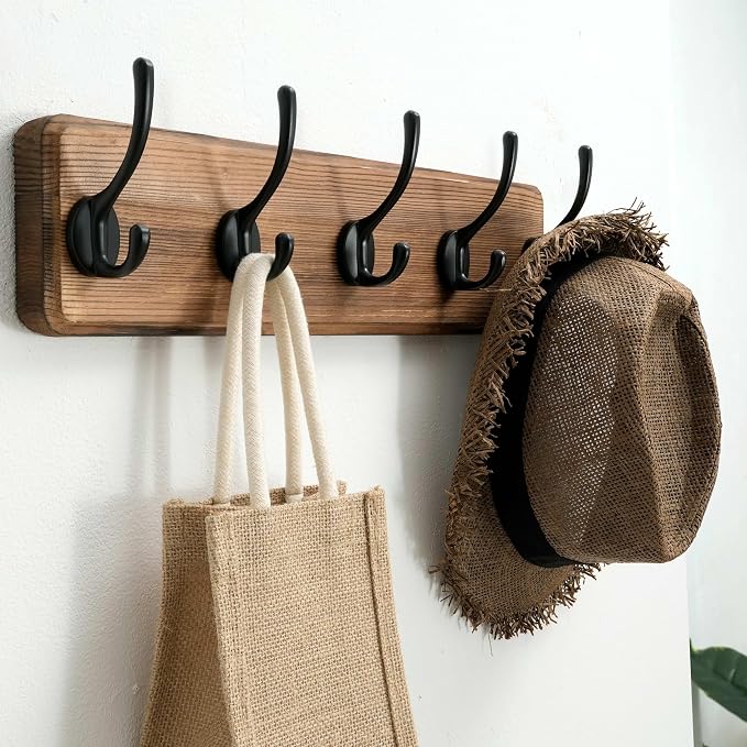 SKOLOO Rustic Wall Mounted Coat Rack with 16 Inch Mounting Hole Distance, Pine Solid Wood Coat Hook Hanger - 5 Hooks for Hanging Clothes Robes Towels Coats - Image 5