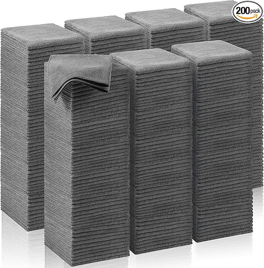 Oudain 200 Pcs Microfiber Cleaning Cloth 16x16 Inch Microfiber Towels for Car Ultra Absorbent Cleaning Rags Reusable Lint Free Streak Free Detailing Towel for Car Washing Drying Dusting (Gray) by Oudain