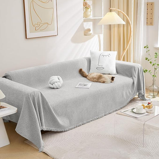 MEETSKY Sofa Covers for 3 Cushion Couch Sofa L Shaped Couch Cover Slipcovers Thick Chenille Couch Cushion Covers for Loveseat Sectional Couch Covers for Pets,Kids, 71" x 134", Light Grey by MEETSKY