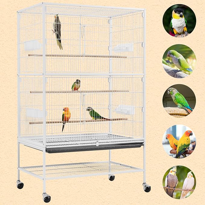 Yaheetech 52inch Bird Cage Extra Large Parakeet Parrot Cage for Lovebird Cockatiel Conure Finch with Rolling Stand White - Image 4
