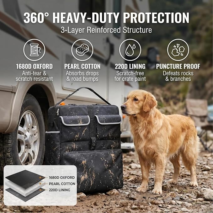 30" Dog Cage Storage Bag, Heavy Duty Waterproof 1680D Oxford & Shockproof Pearl Cotton DogCrate Carry Bag, 3-Side Open Dog Fence Carrying Bag,for Foldable Wire Crates Pet Playpen Outdoor RV Travel - Image 2
