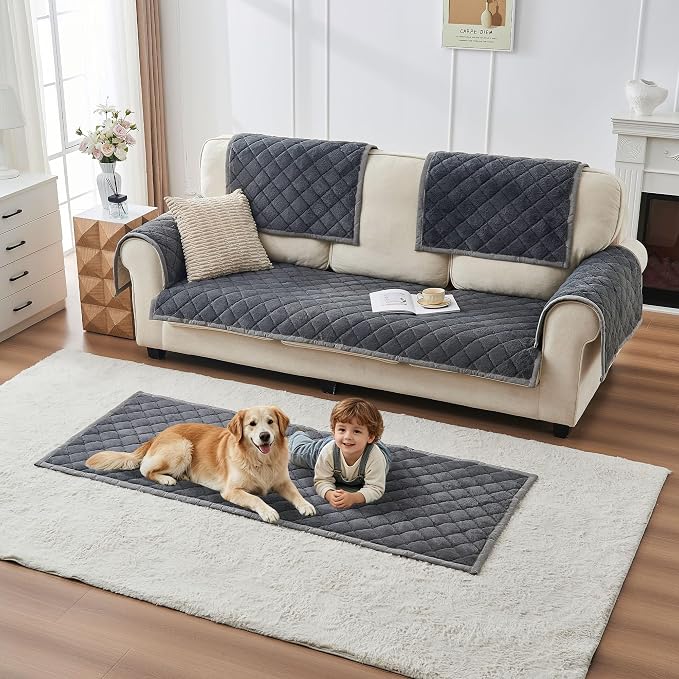 beeweed Couch Covers for Sofa, Couch Covers for Dogs Washable, Non Slip Plush Sofa Slipcovers, Couch Furniture Protector Pet Friendly, Diamond Pattern, Dark Grey, 27.6” x 59” - Image 5