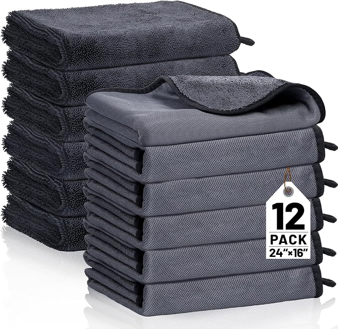 12 Pack Microfiber Car Towels, 24" x 16" Microfiber Cleaning Cloths 600 GSM | Thick Soft, Highly Absorbent, Quick Drying, Scratch-Free Detailing, Buffing, Polishing, Waxing for Cars Truck SUV RV Boat - Image 9