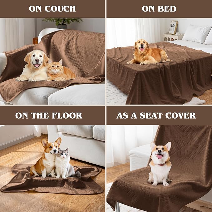 Waterproof Recliner Chair Cover - Washable Double-Sided Velvet and Pattern Reversible Cover for Couch, Bed, Sofa Protection for Dogs, 30x40in/Brown - Image 4