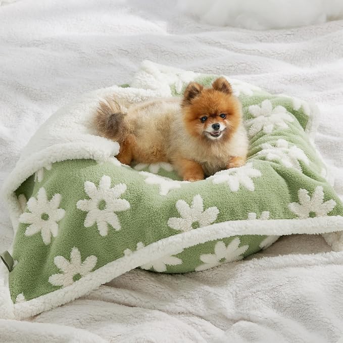 LE SURE Waterproof Dog Blankets for Small Dogs Cute Cozy 3D Jacquard,25x35 | Puppy Blanket for Cat Aesthetic Gift, Warm Soft Sherpa Throw Washable, Reversible Pet Couch Protector, Flower Garden Green - Image 9