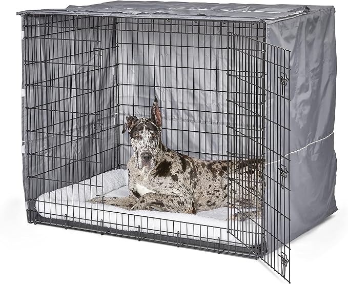 New World Midwest Homes for Pets XXL Dog Crate Cover, Polyester Privacy Kennel Cover Fits Most Giant 54-Inch Crates, Light Gray, Machine Washable, Reduces Barking & Chewing by NewWorldPetProducts