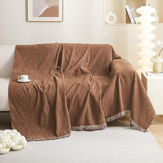 MEETSKY Sofa Covers Washable Sectional Couch Covers 3 Cushion Slipcover Simply Put Furniture Protector with Tassels for Kids, Dogs, Pets, 91"x 134", Camel by MEETSKY
