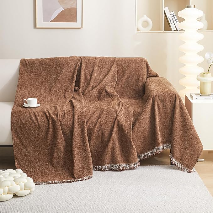 MEETSKY Sofa Covers Washable Sectional Couch Covers 3 Cushion Slipcover Simply Put Furniture Protector with Tassels for Kids, Dogs, Pets, 91"x 134", Camel by MEETSKY