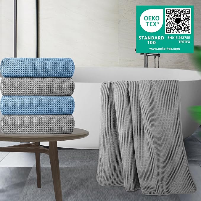 POLYTE 430 GSM Polyester Polyamide Microfiber Oversize Quick Dry Lint Free Bath Towel, 60 x 30 in, 4 Pack (Waffle Weave) - Image 2