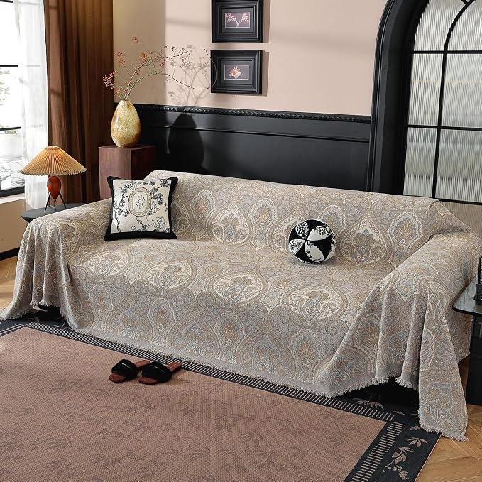 Vintage Couch Covers for Sofa Washable Sofa Covers for 3 Cushion Couch Non Slip Couch Covers for sectional Sofa Chenille Jacquard Furniture Protector for Dogs Pet Friendly Grey, 71"x118" by LUFEIJIASHI