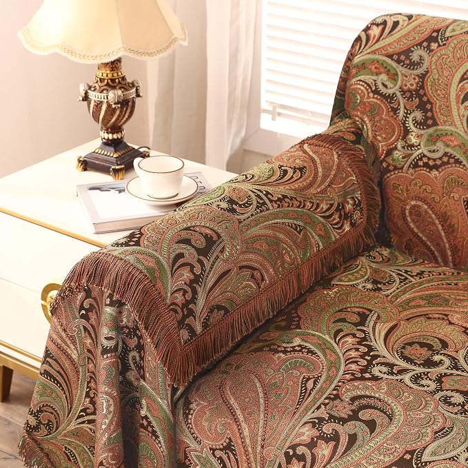 Loom and Mill Luxury Jacquard Sofa Arm Covers 2 PCS, Multi Color, 20x24in | Classic Paisley Couch Armrest Cover with Tassels, Non-Slip Furniture Protector for Chair Sofa Recliners Couch Dogs Pets - Image 5