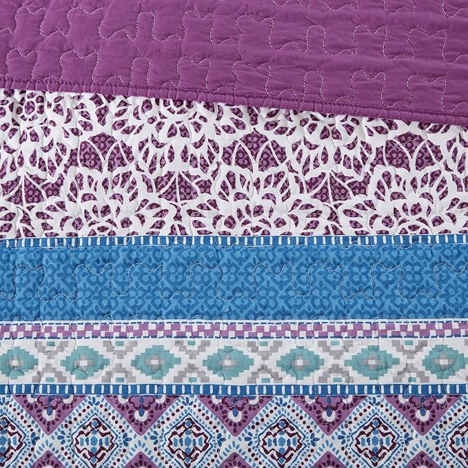 Intelligent Design Joni Reversible Cozy Quilt Set Casual Boho Design All Season Coverlet Bedspread, Matching Shams, Decorative Pillow, Twin/Twin X-Large, Purple 4 Piece - Image 10
