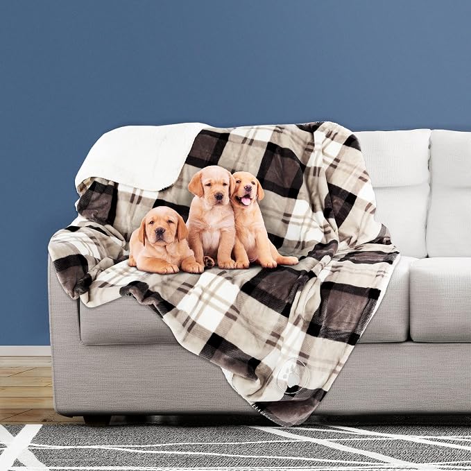 PETMAKER Pet Blanket - Reversible Waterproof Plaid Throw Protects Couch, Car, and Bed from Spills, Stains, or Fur - Dog and Cat Blankets (Gray), Large by PETMAKER