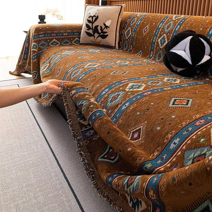 ROOMLIFE Couch Cover 3 Cushion Sofa, Washable Non Slip Furniture Sofa Protector Cover, Soft Chenille Sofa Slipcovers Sectional L Shape Dogs Couch Cover Throw Blanket with Tassels 71''X150'' - Image 8