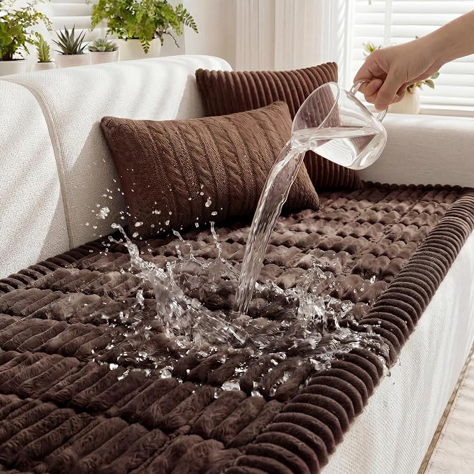 Fixwal Waterproof Flannel Dog Couch Cover, 27.6" x 94.5", Dark Brown | Integrated TPU Barrier, Non-Slip Backing, Machine Washable, Pet Friendly, Easy Clean Pet Hair, Soft Sofa Cushion Protector by Fixwal