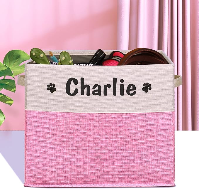PET ARTIST Large Dog Toy Basket, Custom Toy Bin Box Personalized with Pet's Name, Collapsible Pet Storage Baksets With Handle for Toys,Blankets,Accessories- Pink - Image 9