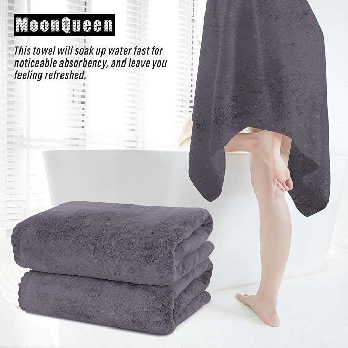 MOONQUEEN 2 Pack Premium Bath Towel Set - Quick Drying - Microfiber Coral Velvet Highly Absorbent Towels - Multipurpose Use as Bath Fitness, Bathroom, Sports, Yoga Towel (Dark Grey, Bath Towel) - Image 7