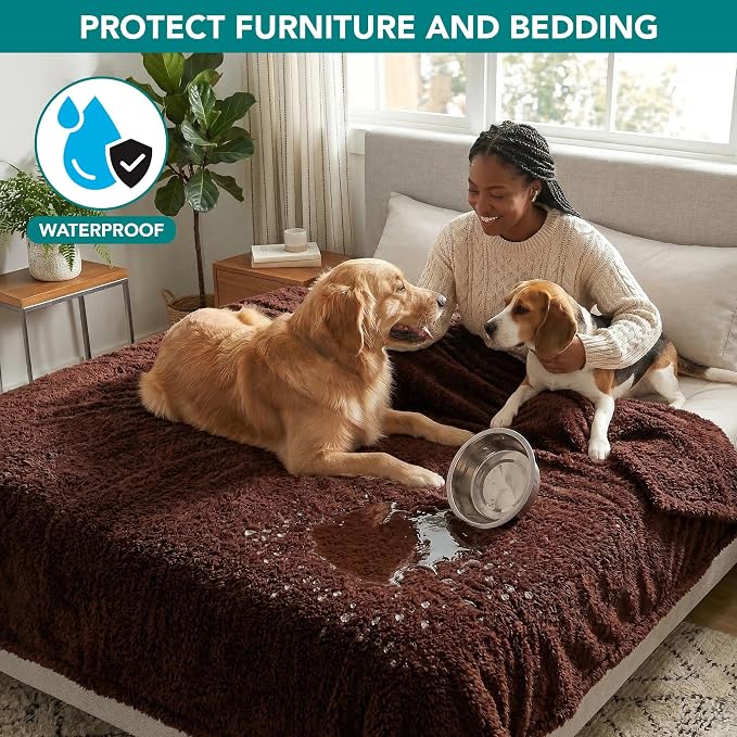 PetAmi Fluffy Waterproof Dog Blanket for Couch and Bed, Reversible Sherpa Pet Throw, Pee Proof Furniture Protector Sofa Cover, Washable Cat Blanket for Medium Large Dogs and Cats (Brown, 60x80) - Image 2