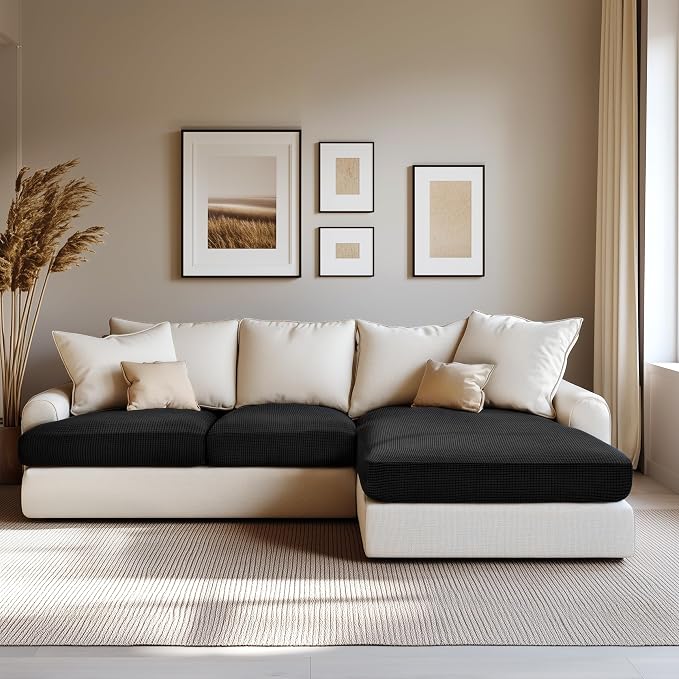 Hokway Stretch Chaise Cover Individual Couch Cushion Slipcovers Reversible Cushion Protector Slipcovers Sofa Cushion Protector Covers (Chaise Cover, Black) - Image 2