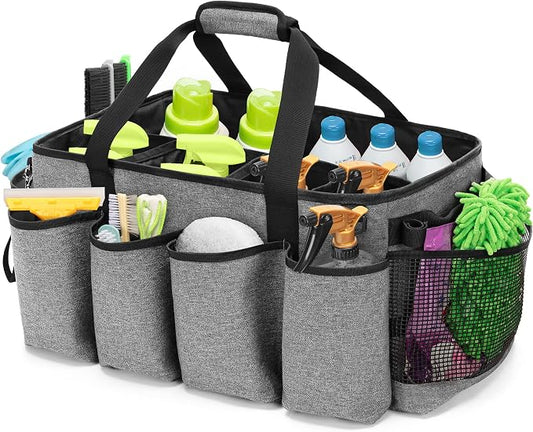 HODRANT Extra-Large Cleaning Caddy with Handles & Multi Pockets | Large Capacity Tote Bag for Cleaning Tools & Products Storage, Cleaner Organizer for Car, Home & Housekeeping Work, Gray by HODRANT