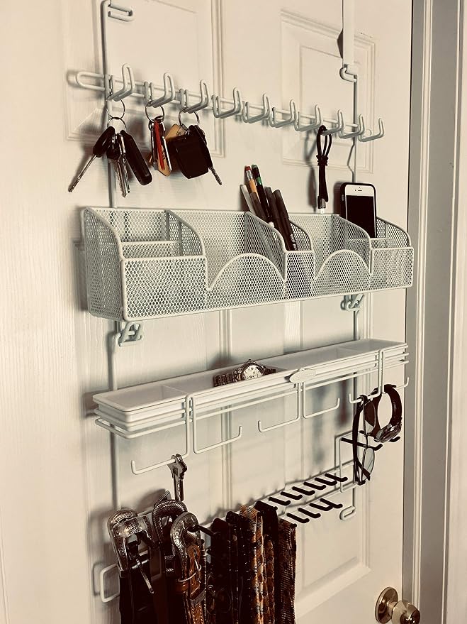 Men’s Over the Door/Wall Hanging Closet Tie and Belt Organizer Rack # 9300 in White 43 Hooks for Men’s Organization Patented - Image 5