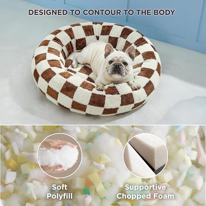 LE SURE Shown on TV Donut Medium Dog Bed - Round Catc Sofa Indoor Anti-Anxiety Calming Bed Gift for Pets, Washable Cute Modern Beds with Jacquard Shaggy Plush & Anti Slip Bottom, 30 Inch, Brwon - Image 4
