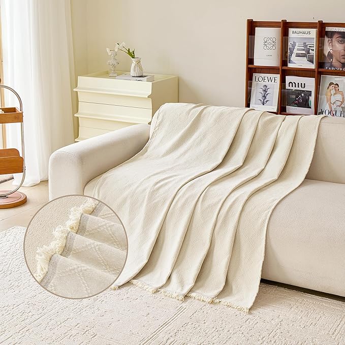 VANJOROY Beige Oversized Couch Sofa Cover for 3-4 Cushion for Dogs Pets -Washable Chenille Couch Cover Sectional Sofa L-Shap, Couch Cover Protector Soft Sofa Slipcovers with Tassel,91"x 150" - Image 2