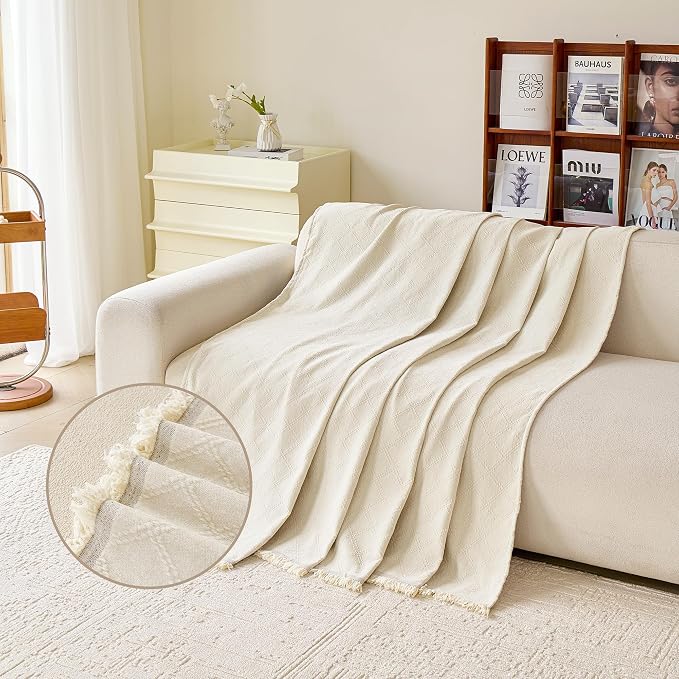 VANJOROY Beige Couch Chair Cover, Armchair for 1 Cushion Couch, Washable Chenille White Sofa Cover Protector Soft Sofa Slipcovers for Pets Dog with Tassel,71"x 91" - Image 3