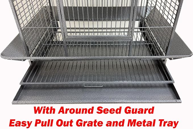 Extra Large Elegant and Durable Wrought Iron Climbing Ladder Perch Stand Play Top Ground Bird Parrot Metal Cage Around Seed Guard Storage Shelf with Heavy Duty Lockable Rolling Wheels - Image 6