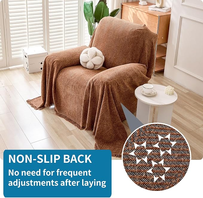 HAOMAIJIA Chenille Couch Cover Sofa Covers for 1 Cushion Couch Washable sectional Couch Covers for Dogs pet Furniture Protector Couch Cover Blanket for Living Room (Brown, 71"x91") - Image 2