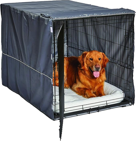 New World Midwest Homes for Pets XL Dog Crate Cover, Polyester Privacy Kennel Cover Fits Most 48-inch Crates, Light Gray, Machine Washable, Reduces Barking & Chewing by NewWorldPetProducts