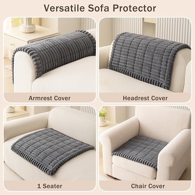 MEETSKY Chair Cover Non Slip Couch Cover, Soft Couch Armrest Covers for Sofa Pet Friendly, Thick Couch Protector Recliner Chair Arm Protector Washable, Dark Grey, 27.6" x 27.6" - Image 2
