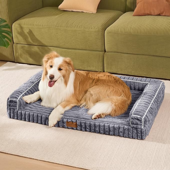 Orthopedic Calming Large Dog Bed Pet Sofa Bed 36''X24'' Grey | 3-Sided Pet Couch Large Sized Dog, Soft Egg-Crate Foam Dog Mat, Waterproof Removable Washable Cover, Nonskid Bottom Cat Bed - Image 2