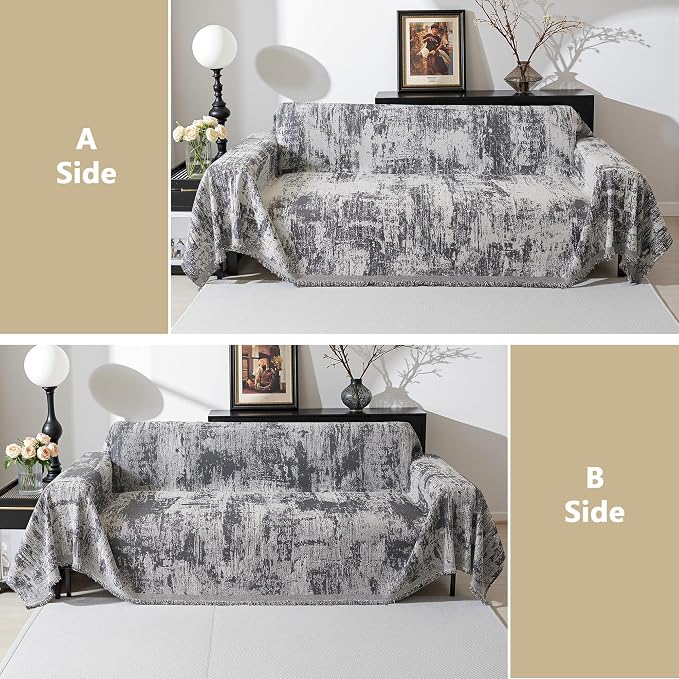 MEETSKY Boho Couch Cover for 2 Cushion Couch Sofa, Chenille Sofa Cover for Sectional Sofa, Modern Khaki Abstract Jacquard Sofa Covers Washable Sofa Slipcover for Pets Friendly, 91" X118", Deep Grey - Image 7