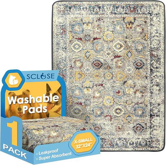 SCLOSE Washable Pee Pad for Dogs, 32" x 24" Reusable Puppy Pads Waterproof Dog Rugs, Super Absorbent, Leakproof, Dog Crate Pad, Playpen Mat, Whelping Pads, Vintage by SCLOSE