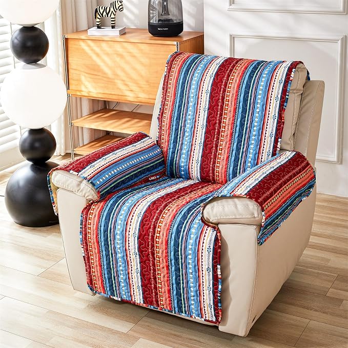 Cmfshape Skidproof Sofa Cover-Boho Sofa Slipcover with Elastic Straps-Easy Fit Slip Cover-Bohemian Washable Furniture Protector for Pets and Kids(Chair,Blue) - Image 8