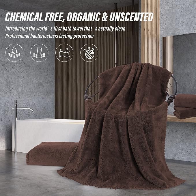 MOONQUEEN 6 Pack Premium Bath Towel Set - Quick Drying - Microfiber Coral Velvet Highly Absorbent Towels - Multipurpose Use as Bath Fitness, Bathroom, Shower, Sports, Yoga Towel (Wood Brown) - Image 5