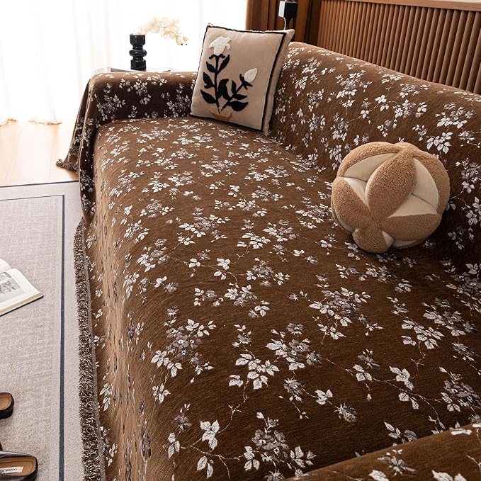 ROOMLIFE Couch Cover 3 Cushion Sofa, Washable Non Slip Furniture Sofa Protector Cover, Soft Chenille Sofa Slipcovers Sectional L Shape Dogs Couch Cover Throw Blanket with Tassels 71''X134'' - Image 3